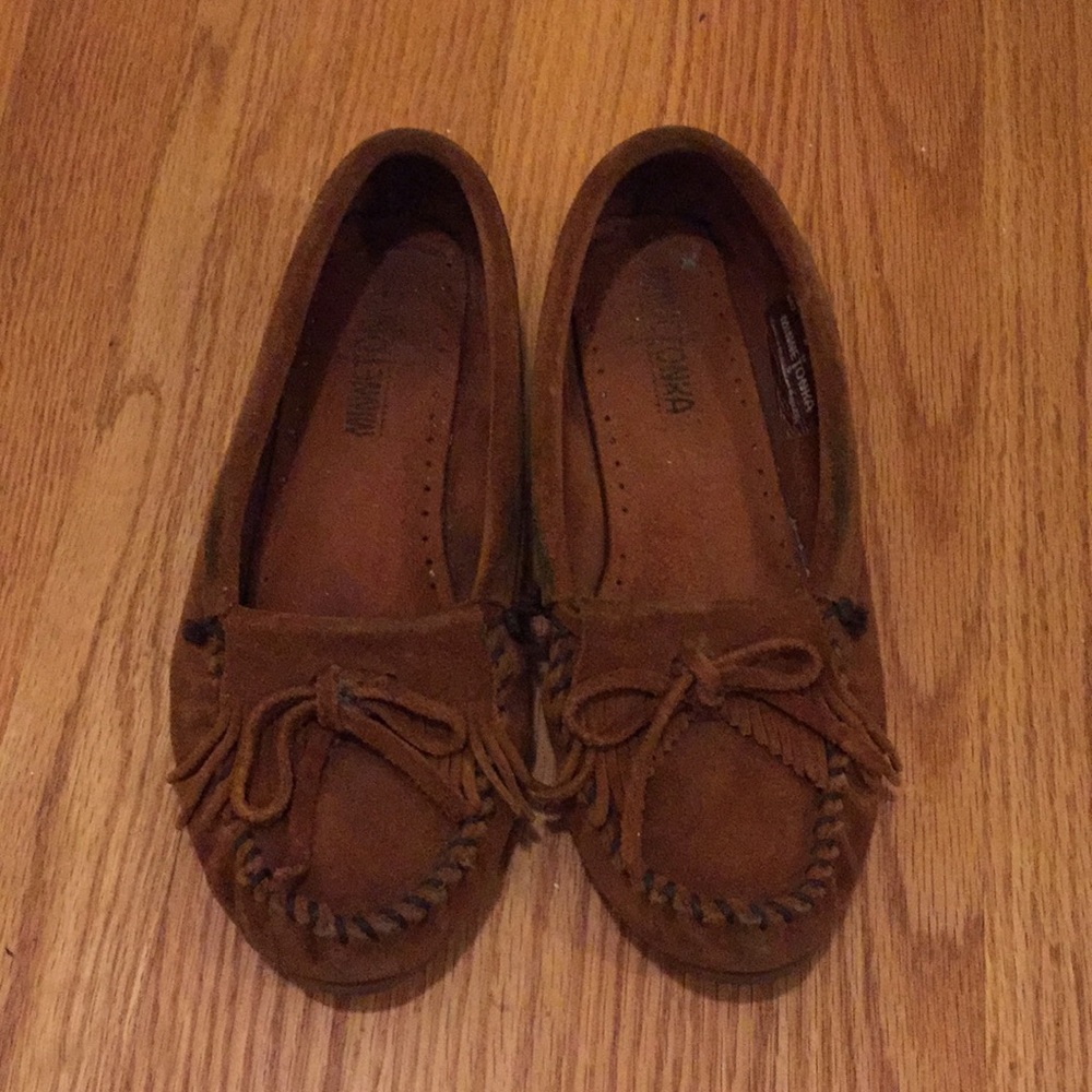 Minnetonka brown suede moccasins- size 8